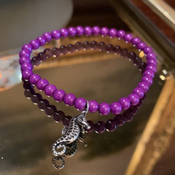 Jewelry - Purple Beaded Seahorse Stretch Bracelet